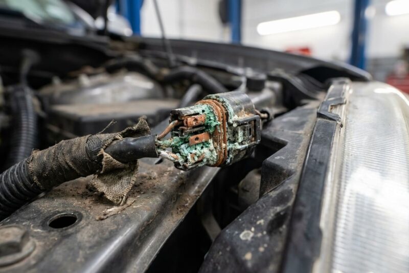 Why do VW/Audi wiring harnesses often corrode near the headlights or under the bumper?
