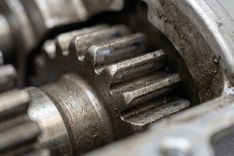 Why is there a whining or grinding noise in reverse? Worn reverse gear teeth.